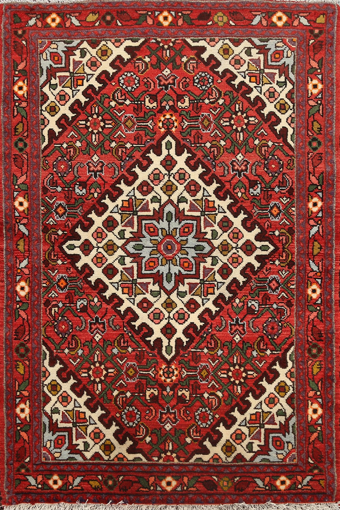 Geometric Hamedan Persian Area Rug 3x5