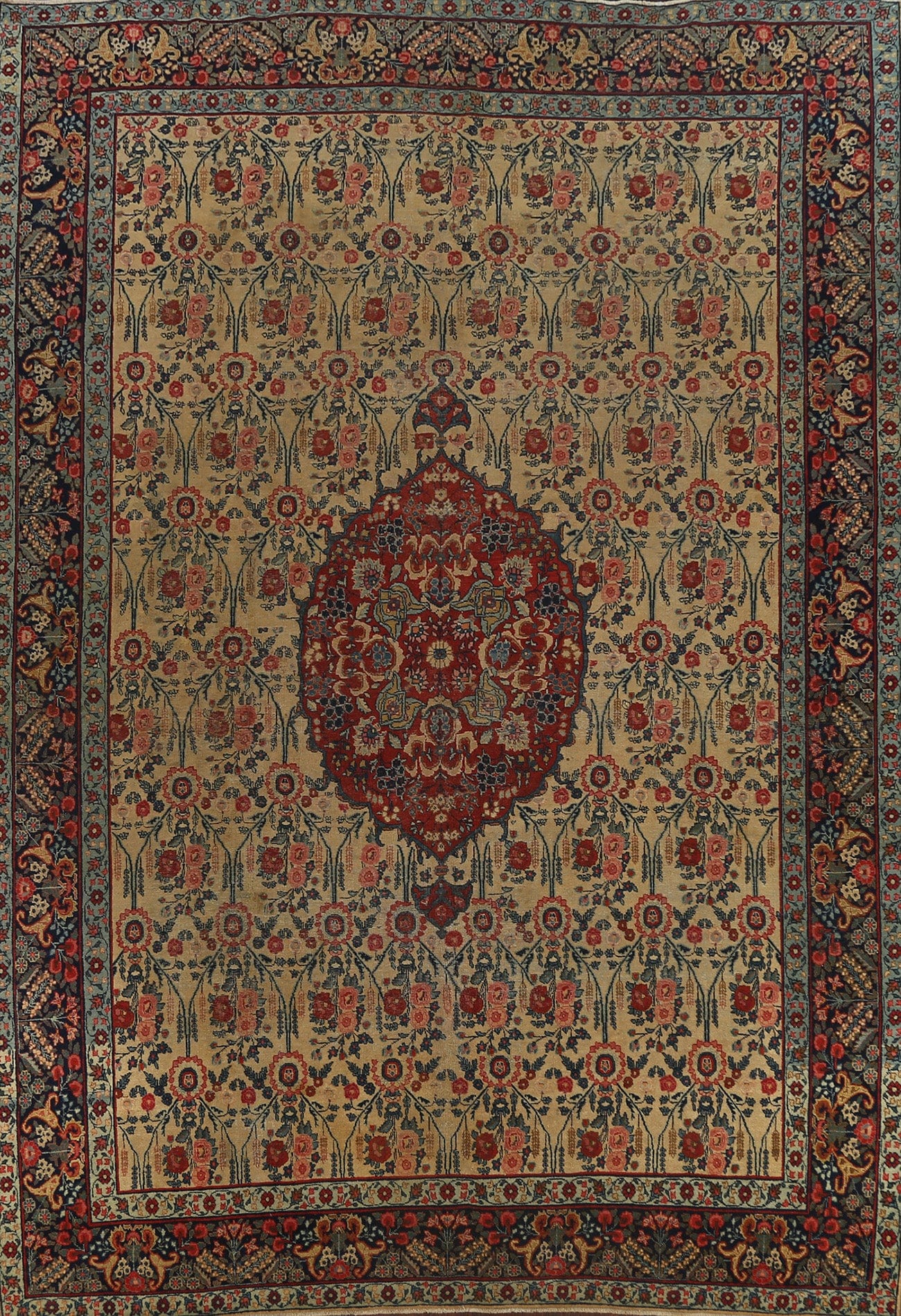 Pre-1900 Antique Vegetable Dye Tabriz Persian Area Rug 9x13