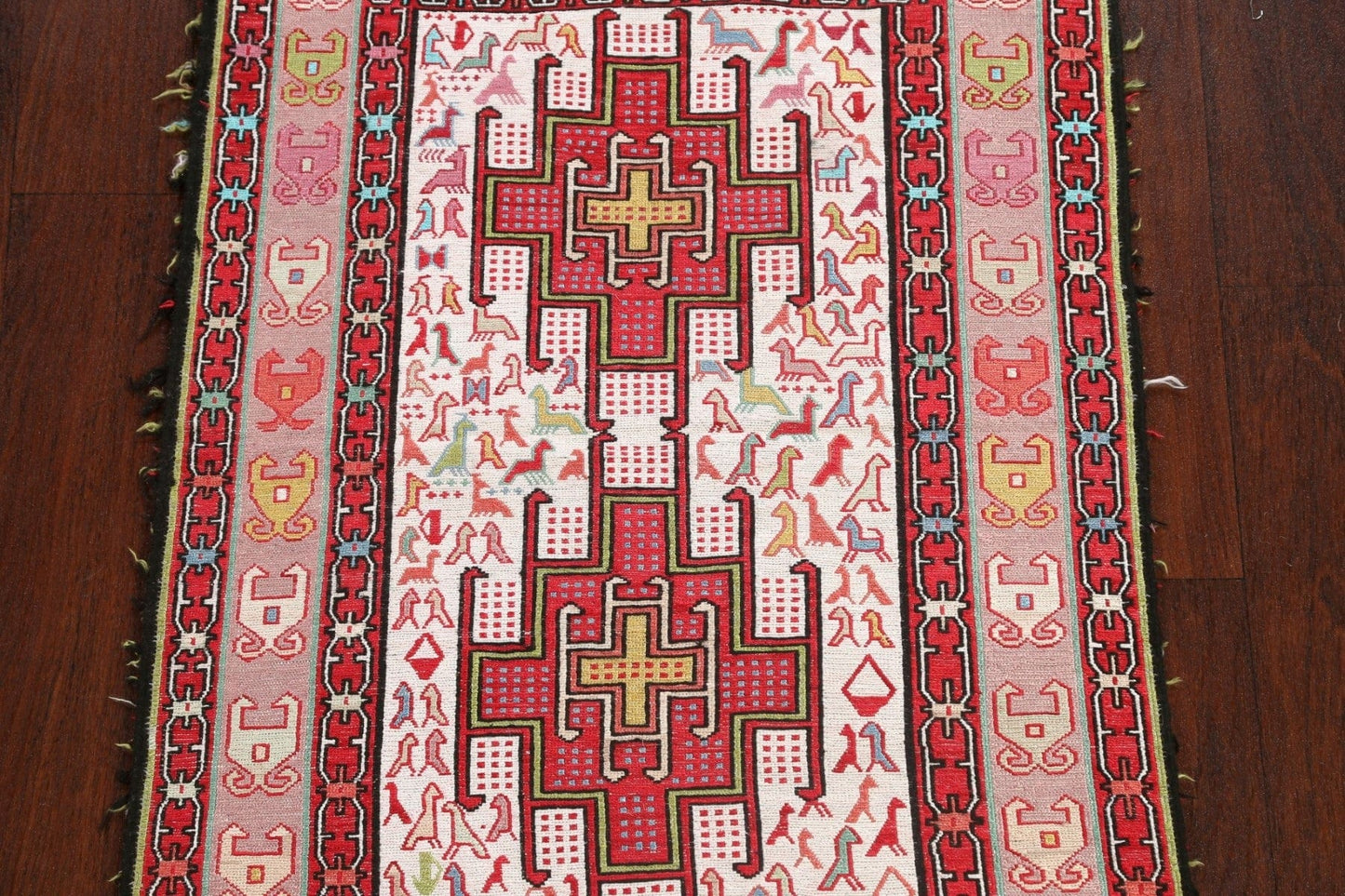 Vegetable Dye Tribal Geometric Sumak Persian Area Rug 3x4