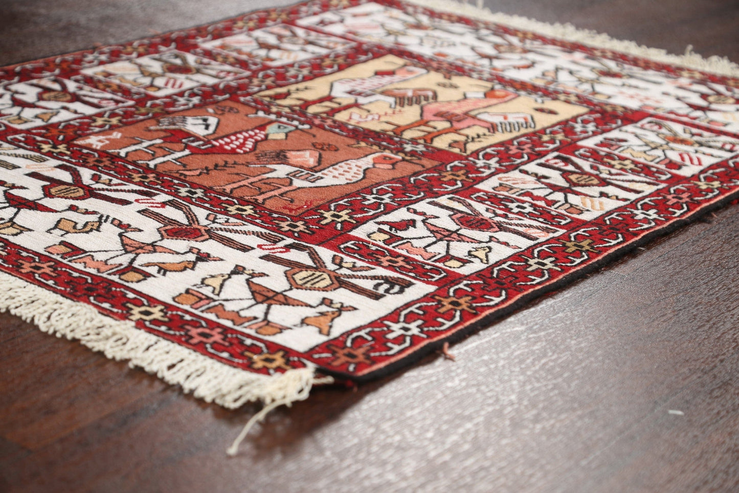 Vegetable Dye Animal Pictorial Sumak Persian Area Rug 2x3