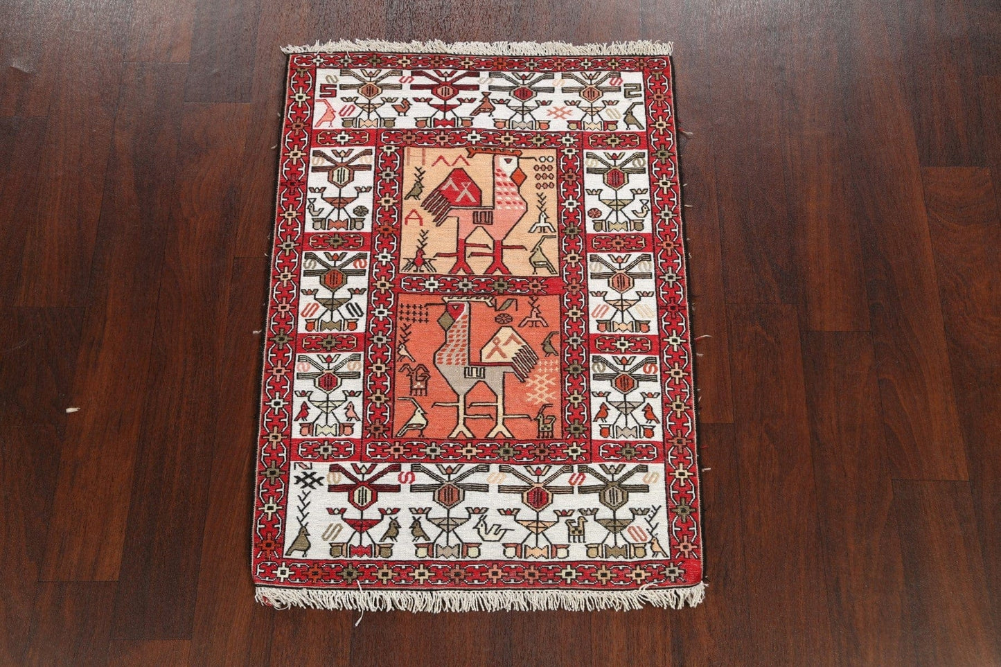 Vegetable Dye Animal Pictorial Sumak Persian Area Rug 3x4