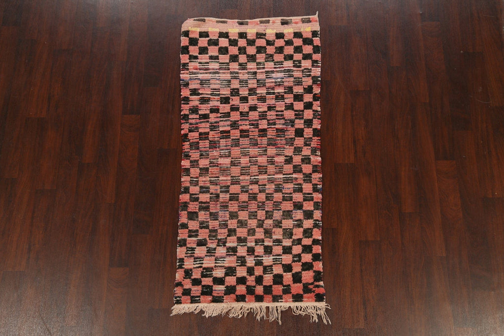 Antique Checkered Moroccan Oriental Area Rug 3x6