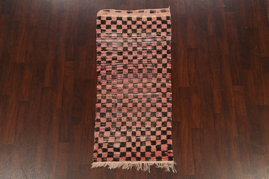 Antique Checkered Moroccan Oriental Area Rug 3x6