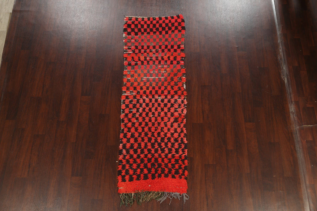 Checkered Moroccan Oriental Runner Rug 3x8