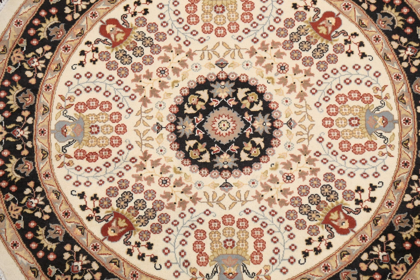 Round Floral Royal Tabriz Oriental Area Rug 4x4