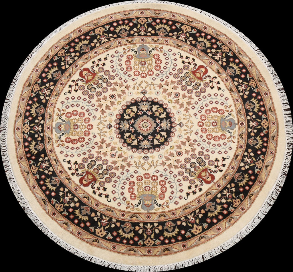 Round Floral Royal Tabriz Oriental Area Rug 4x4