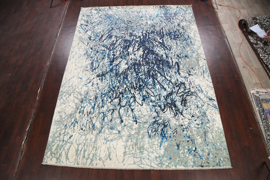 Distressed Contemporary Abstract Oriental Area Rug 9x12