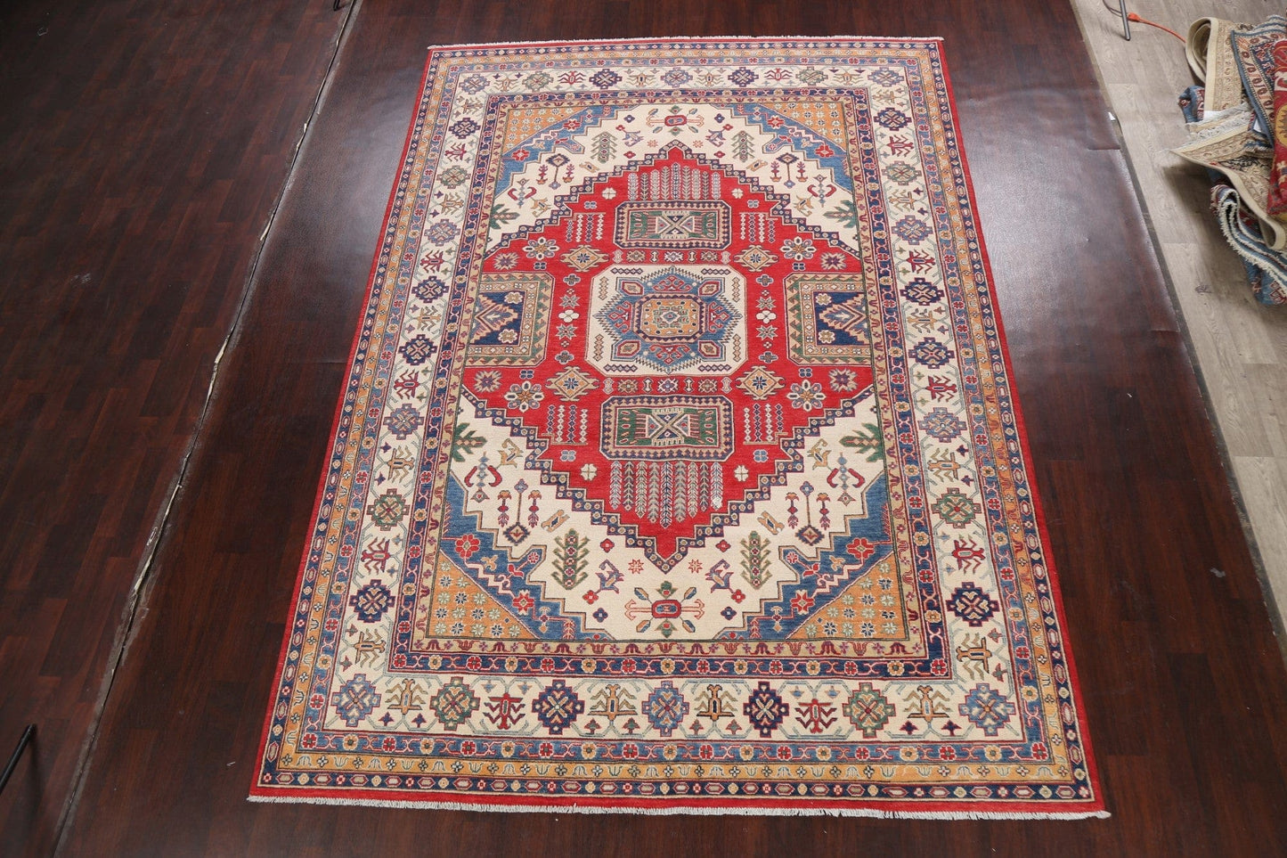 Vegetable Dye Geometric Kazak Oriental Area Rug 8x11