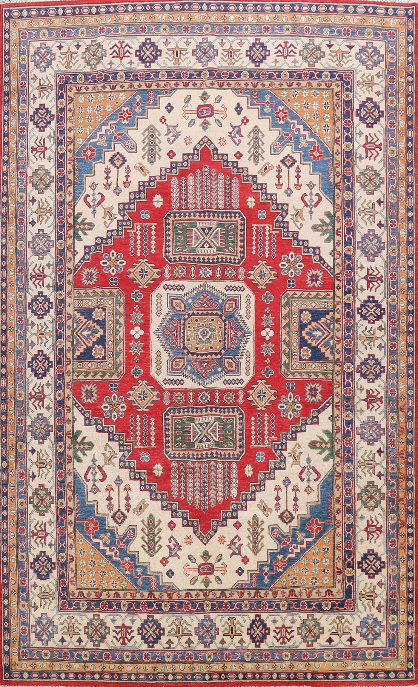 Vegetable Dye Geometric Kazak Oriental Area Rug 8x11