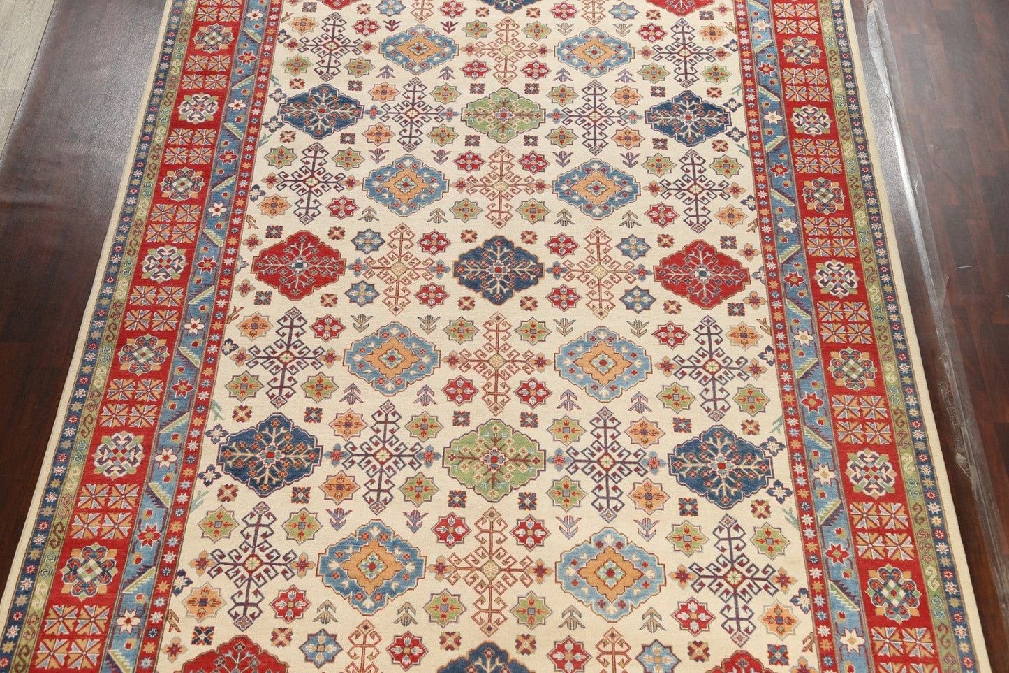 Vegetable Dye Geometric Kazak Oriental Area Rug 10x15