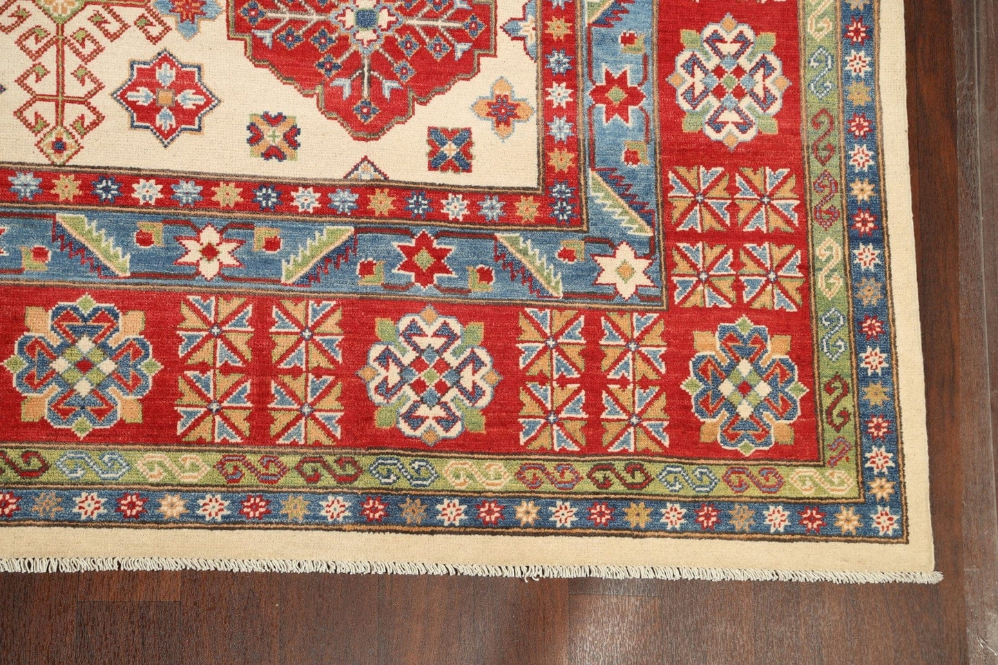 Vegetable Dye Geometric Kazak Oriental Area Rug 10x15