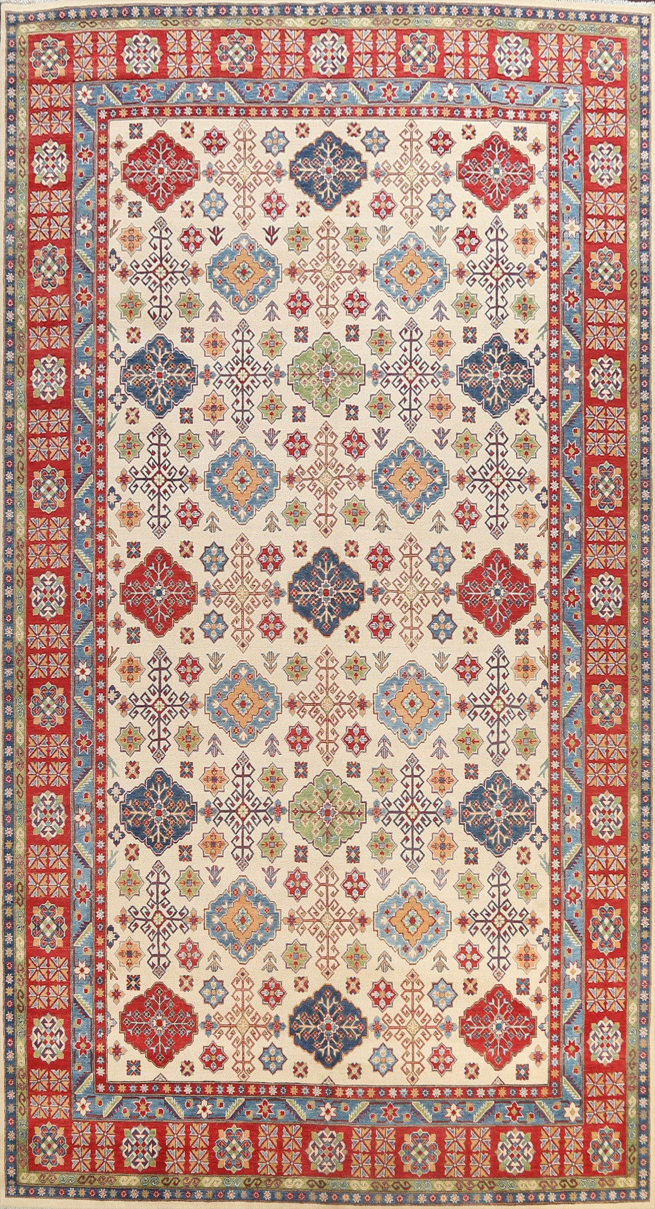 Vegetable Dye Geometric Kazak Oriental Area Rug 10x15