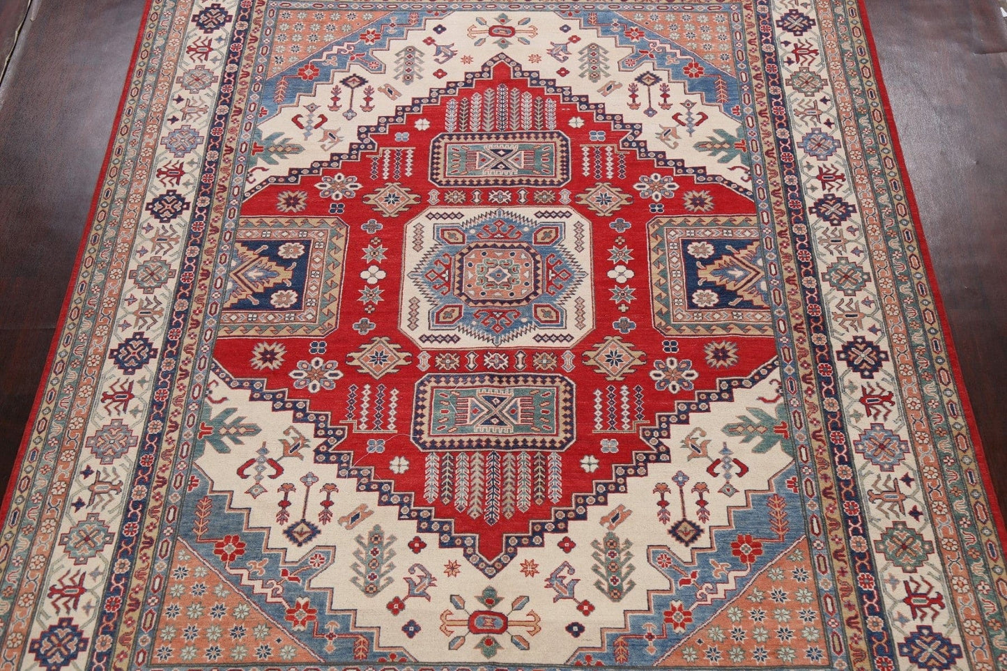 Vegetable Dye Geometric Kazak Oriental Area Rug 9x12