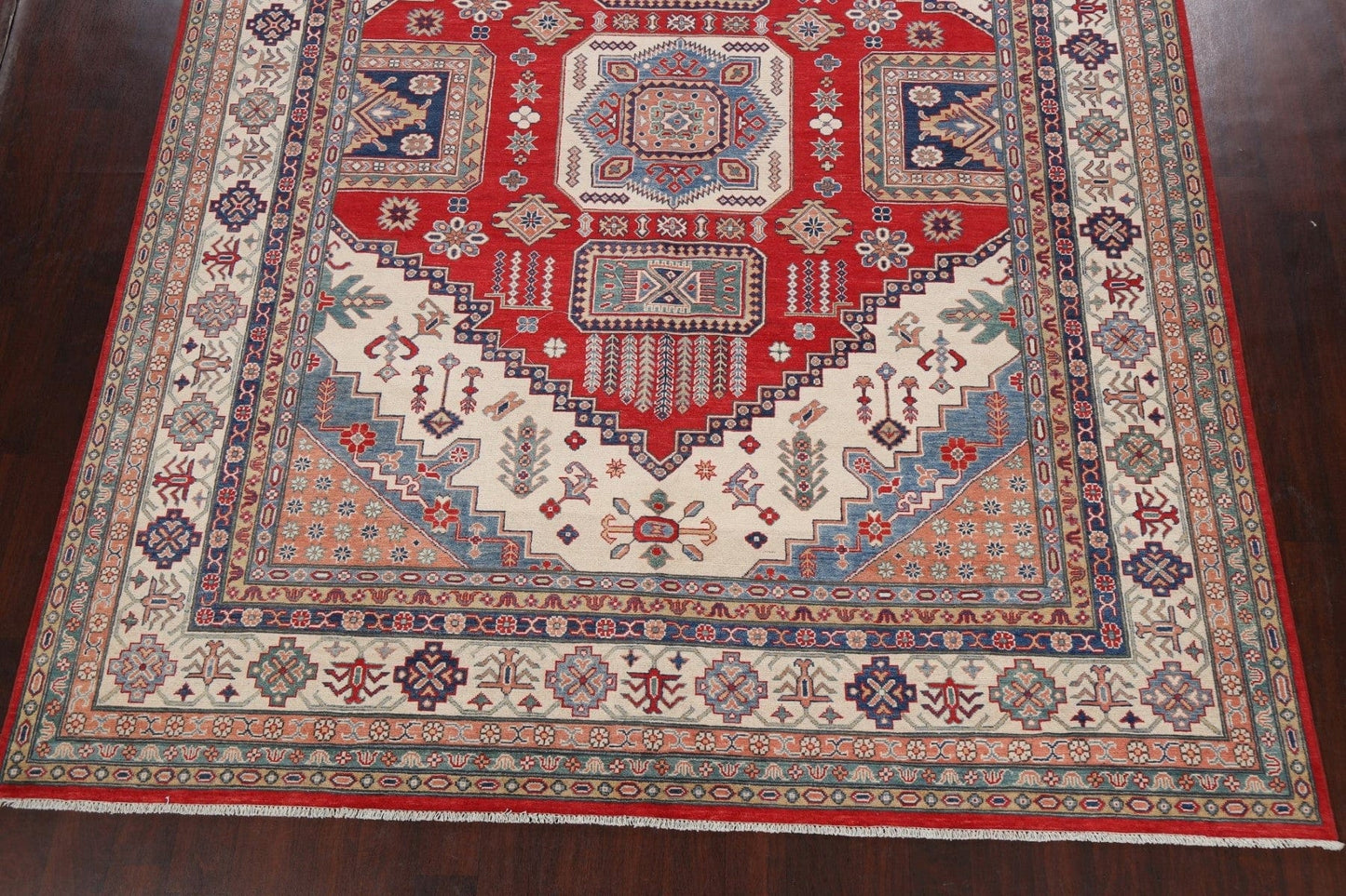 Vegetable Dye Geometric Kazak Oriental Area Rug 9x12