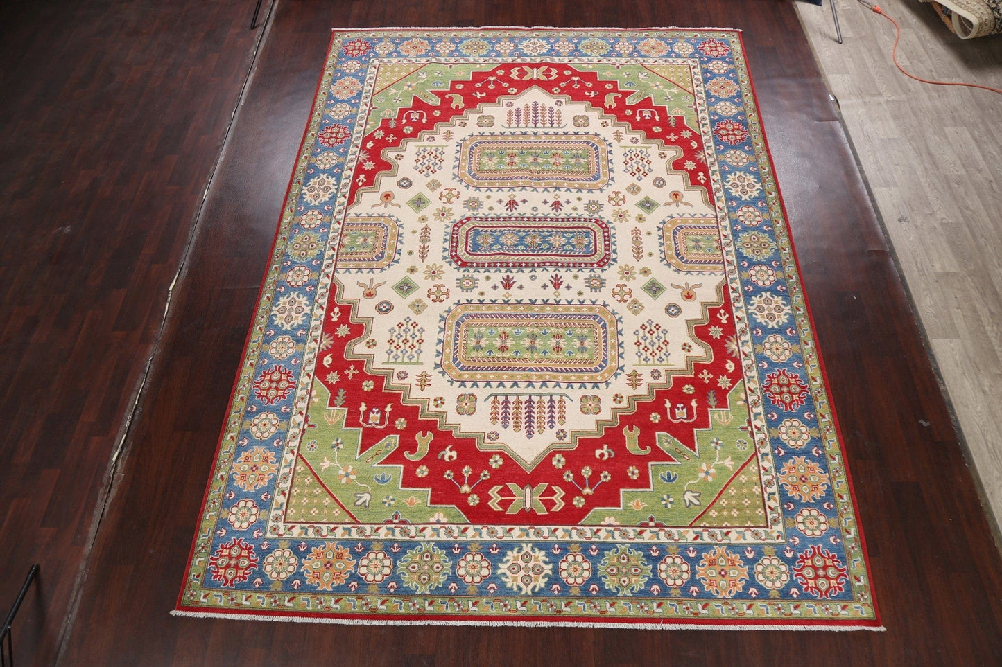 Vegetable Dye Geometric Kazak Oriental Area Rug 9x12