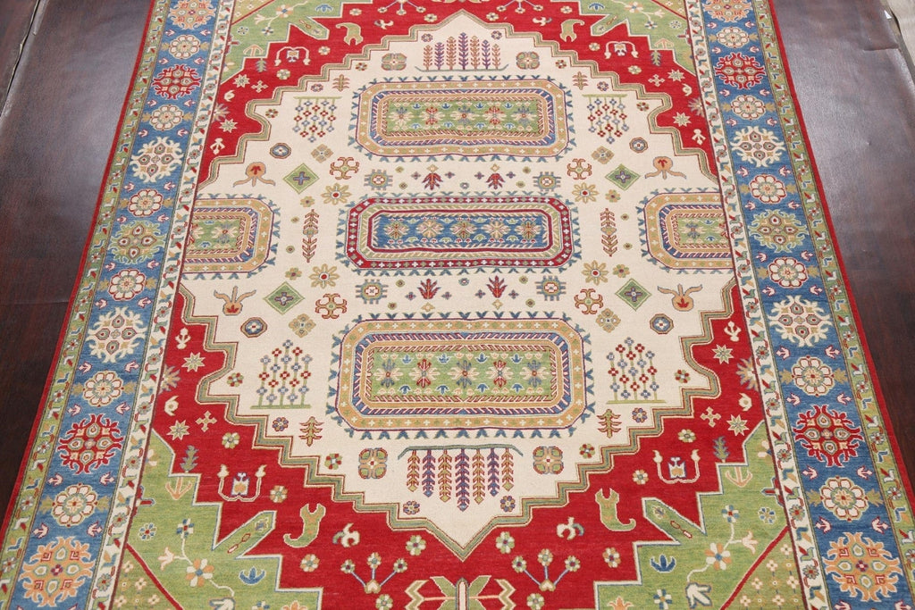 Vegetable Dye Geometric Kazak Oriental Area Rug 9x12