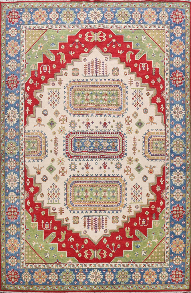 Vegetable Dye Geometric Kazak Oriental Area Rug 9x12