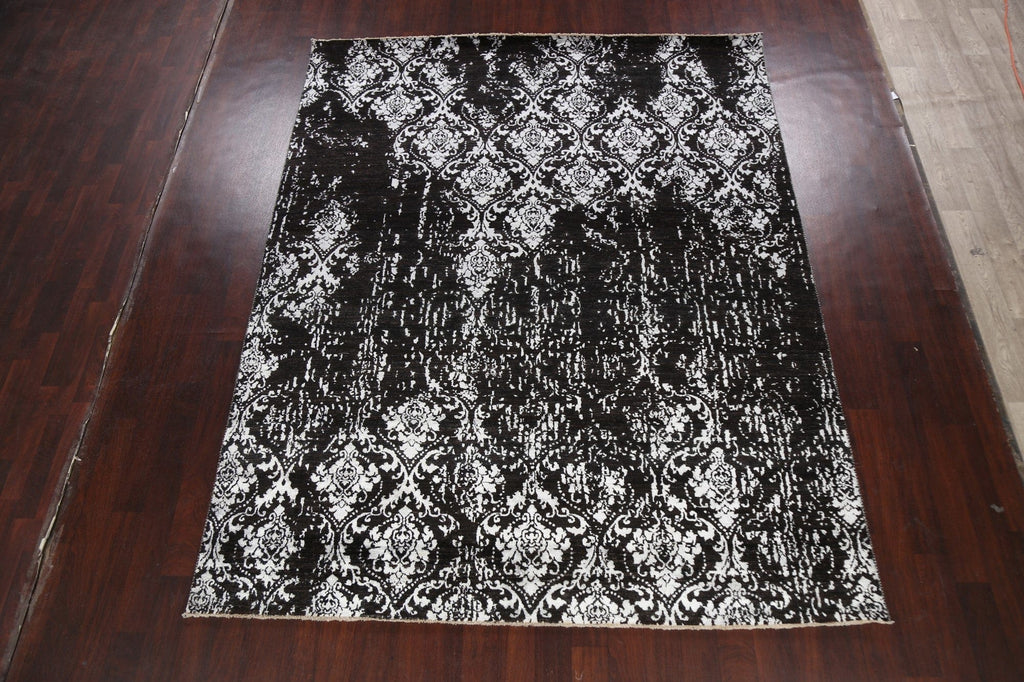 100% Vegetable Dye Black/ Silver Versace Oriental Area Rug 8x10