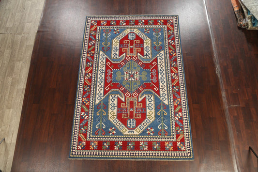 Vegetable Dye Geometric Kazak Oriental Area Rug 7x10