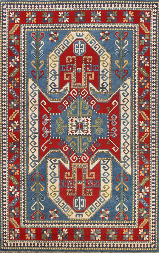 Vegetable Dye Geometric Kazak Oriental Area Rug 7x10