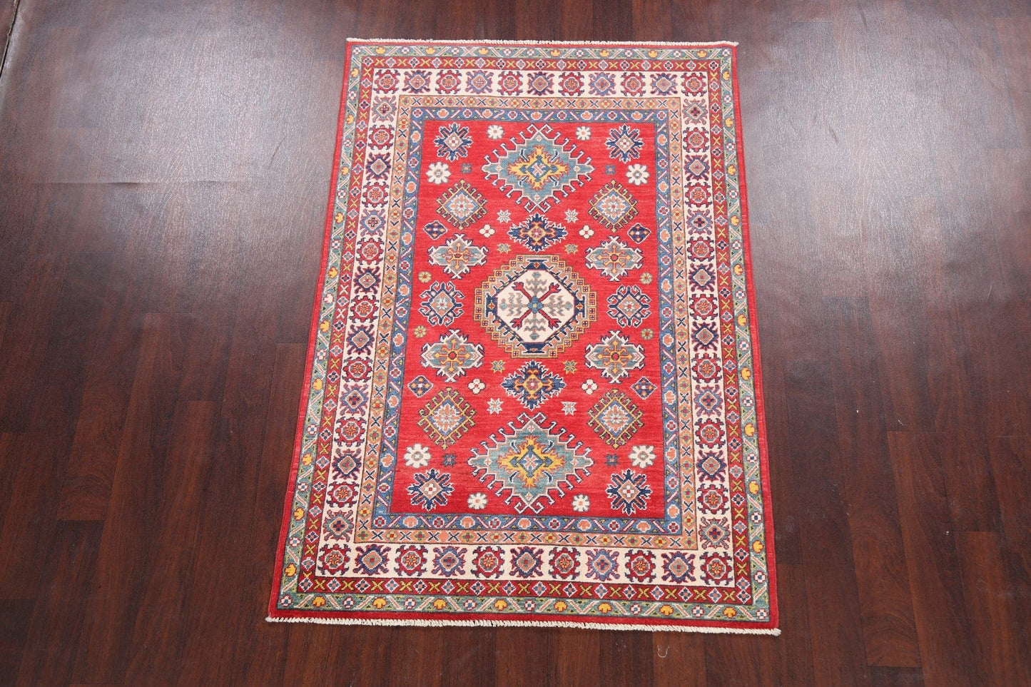 Vegetable Dye Geometric Kazak Oriental Area Rug 4x6