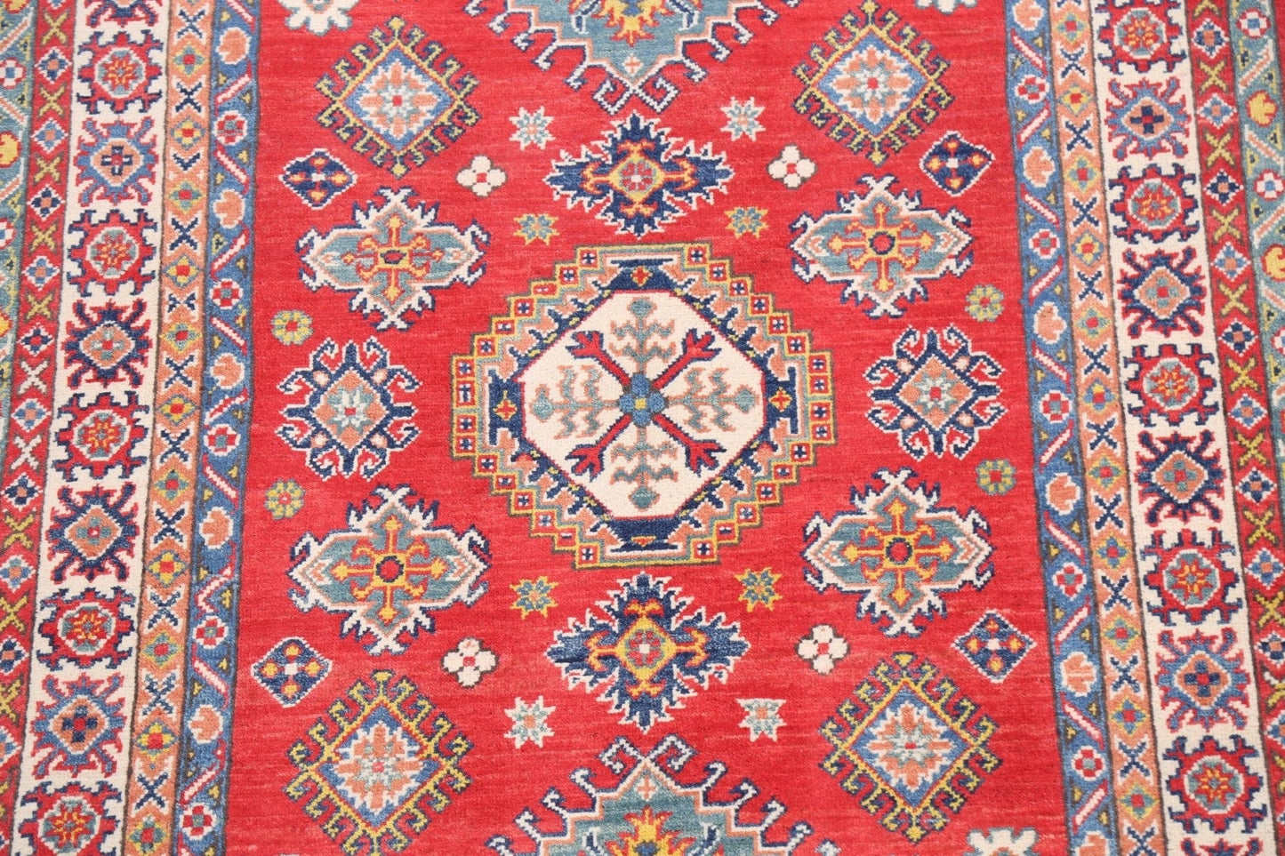 Vegetable Dye Geometric Kazak Oriental Area Rug 4x6