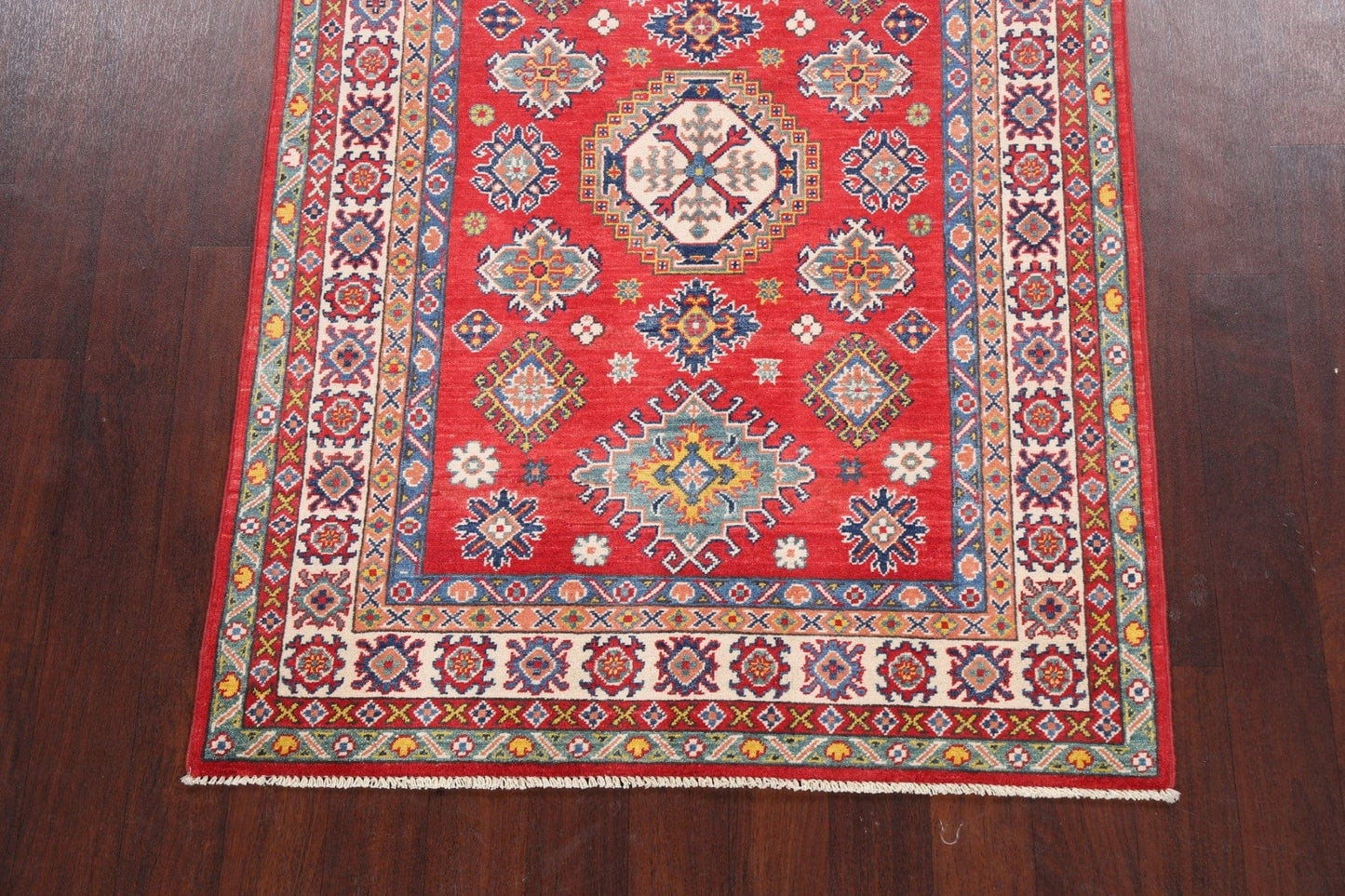 Vegetable Dye Geometric Kazak Oriental Area Rug 4x6