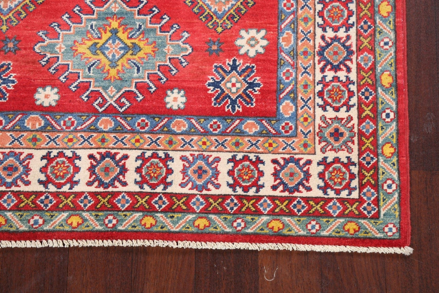 Vegetable Dye Geometric Kazak Oriental Area Rug 4x6