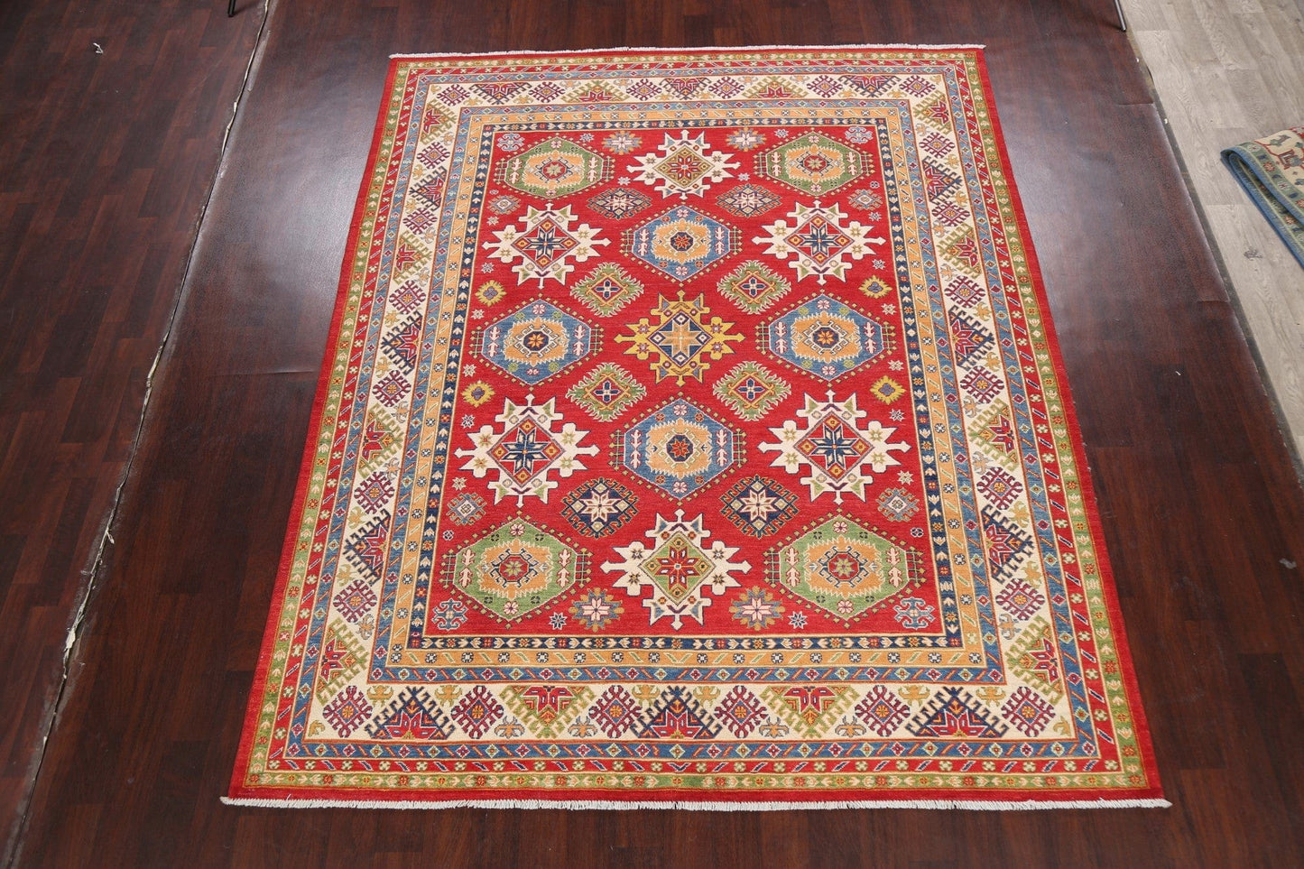 Vegetable Dye Geometric Kazak Oriental Area Rug 8x10