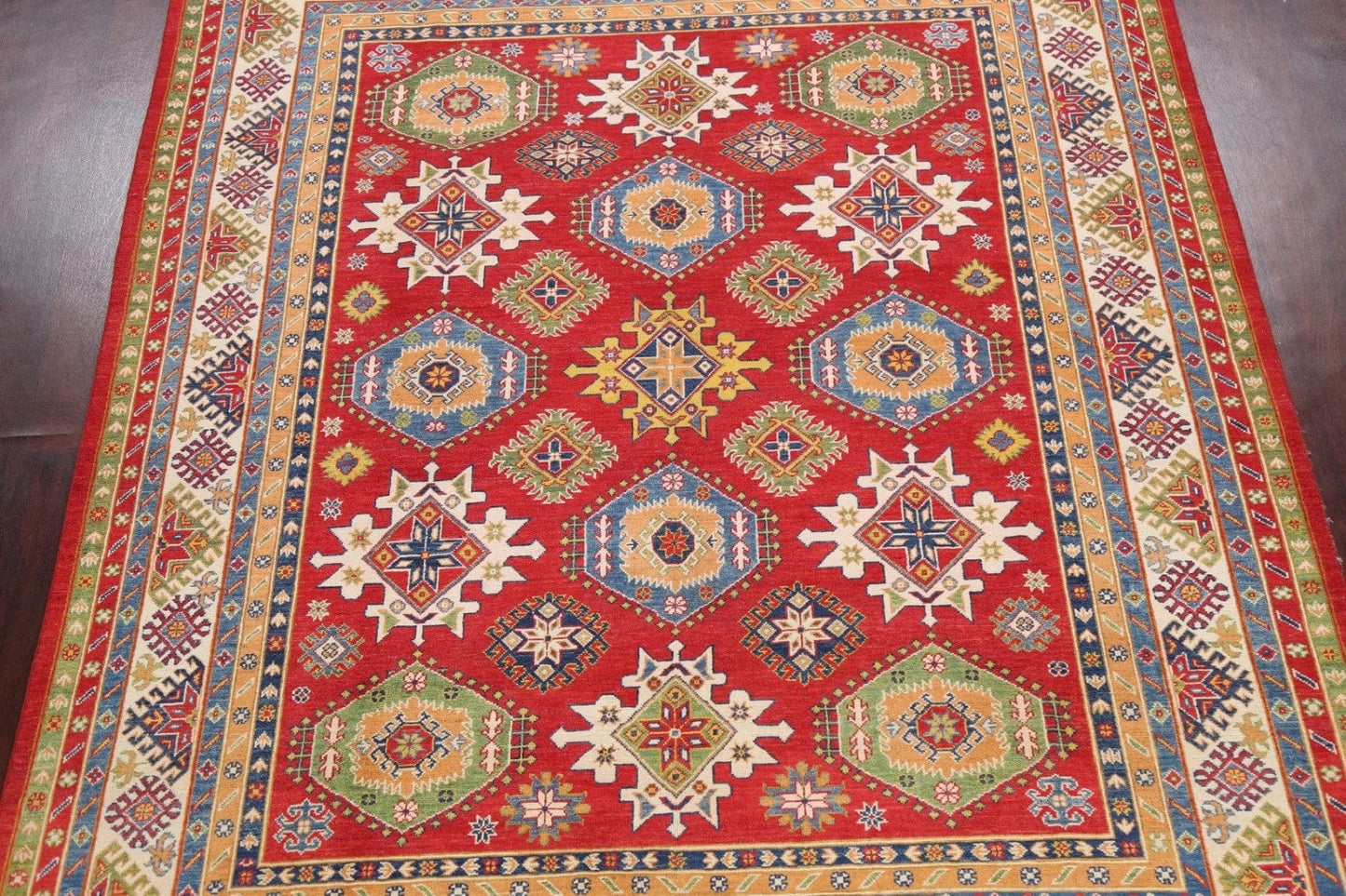 Vegetable Dye Geometric Kazak Oriental Area Rug 8x10