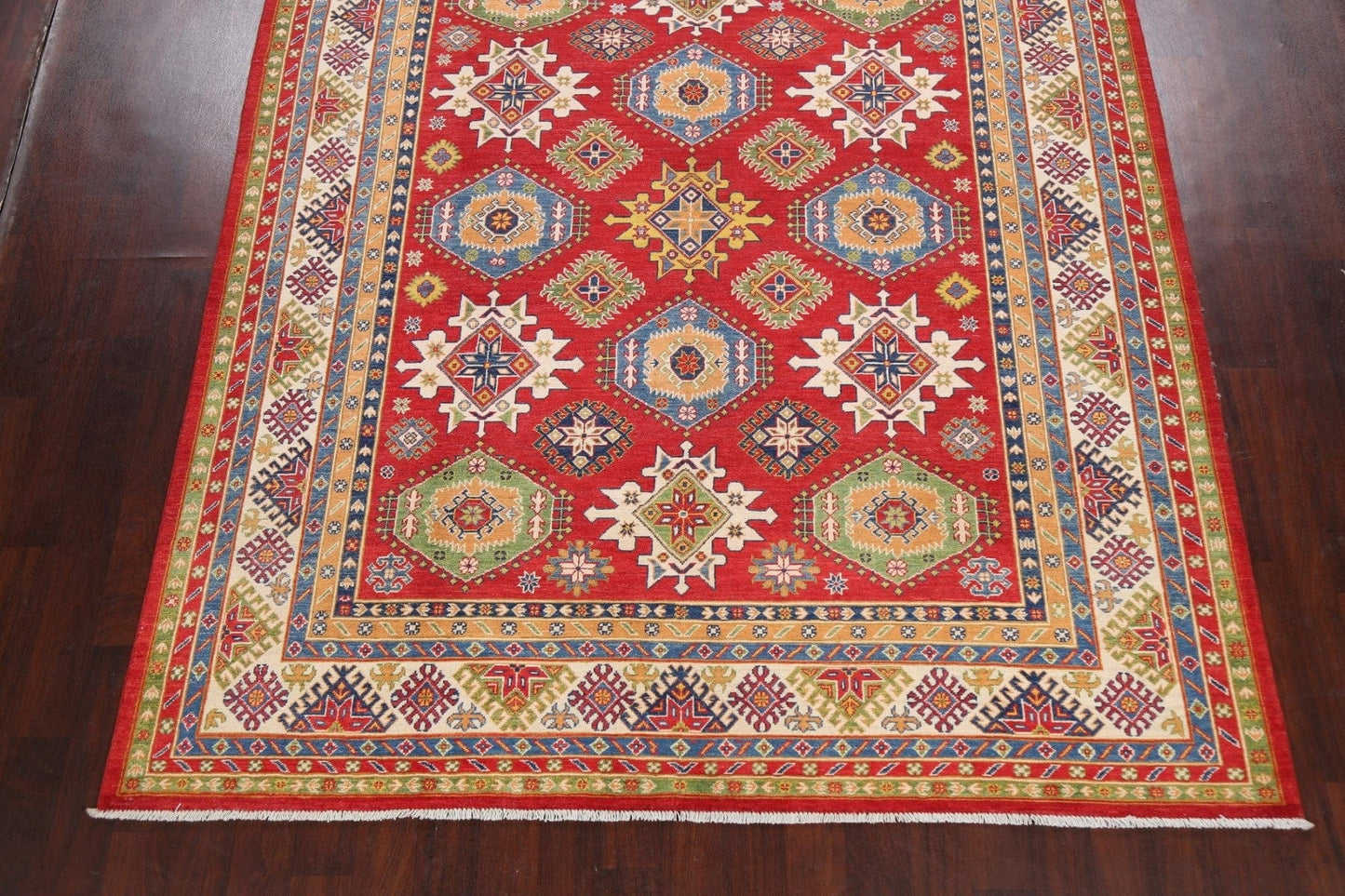 Vegetable Dye Geometric Kazak Oriental Area Rug 8x10