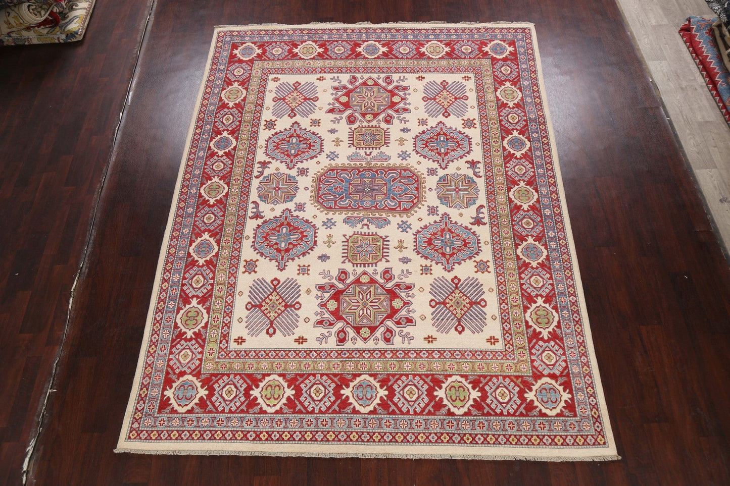 Vegetable Dye Geometric Kazak Oriental Area Rug 8x10