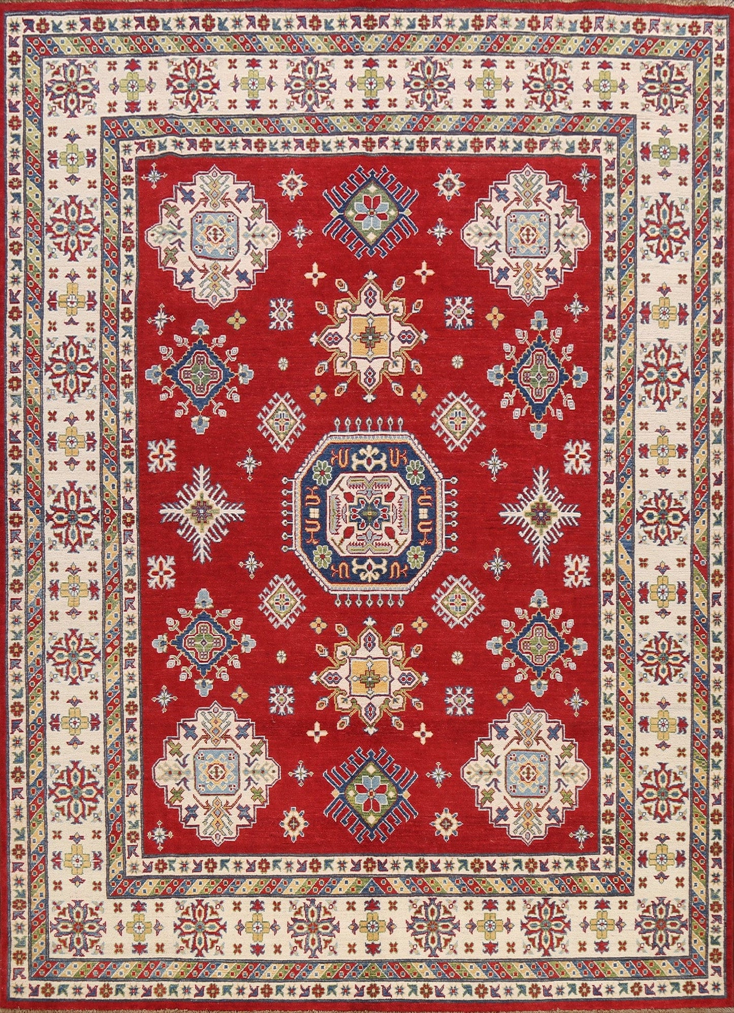 Vegetable Dye Geometric Kazak Oriental Area Rug 8x10