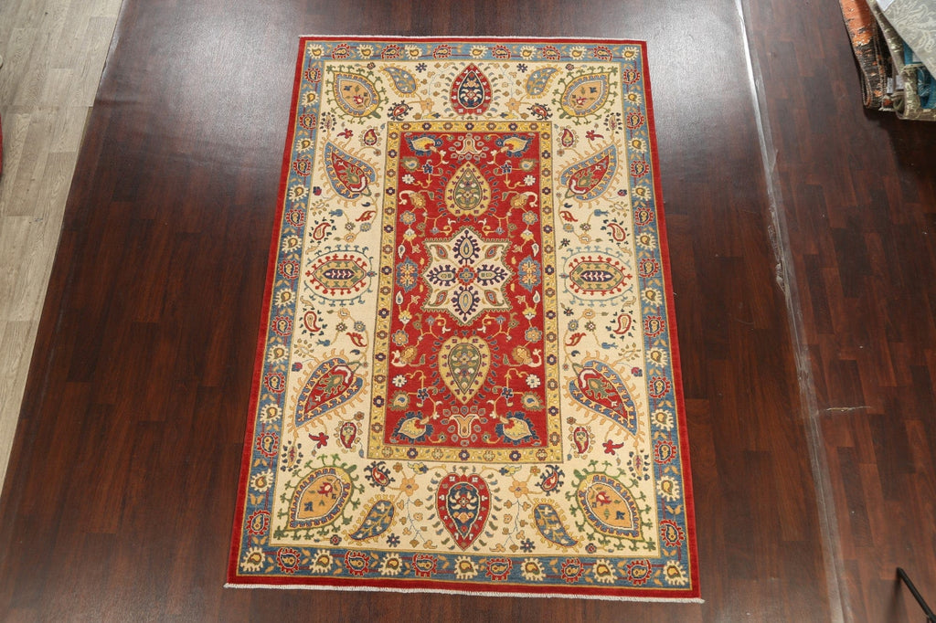 Vegetable Dye Floral Kazak Oriental Area Rug 7x10