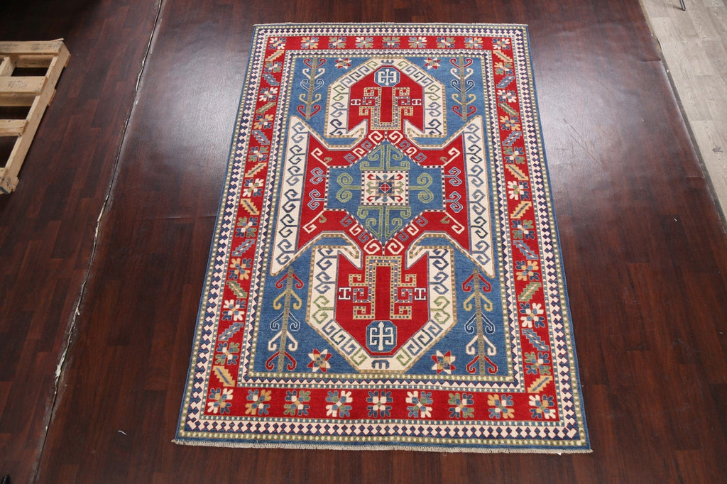 Vegetable Dye Geometric Kazak Oriental Area Rug 7x10