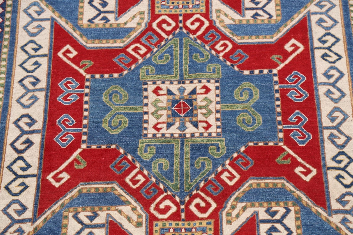 Vegetable Dye Geometric Kazak Oriental Area Rug 7x10