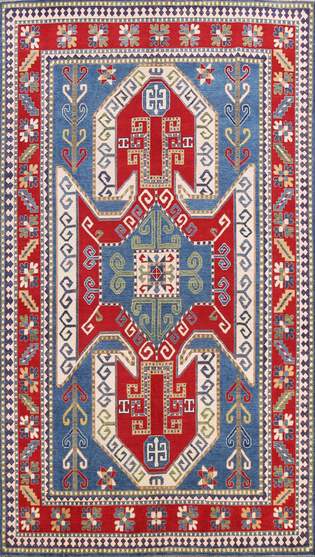 Vegetable Dye Geometric Kazak Oriental Area Rug 7x10