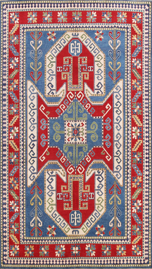 Vegetable Dye Geometric Kazak Oriental Area Rug 7x10