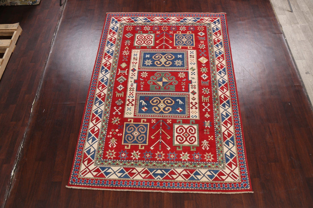 Vegetable Dye Geometric Kazak Oriental Area Rug 7x10