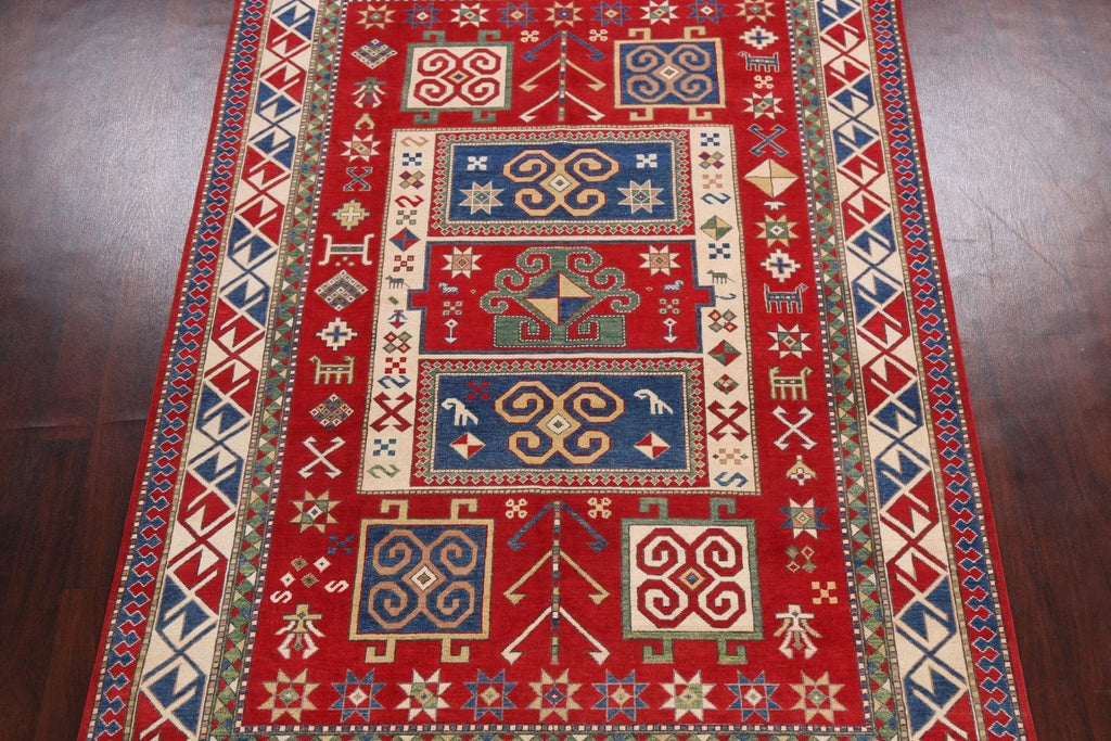 Vegetable Dye Geometric Kazak Oriental Area Rug 7x10