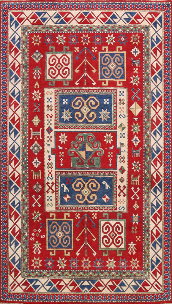 Vegetable Dye Geometric Kazak Oriental Area Rug 7x10