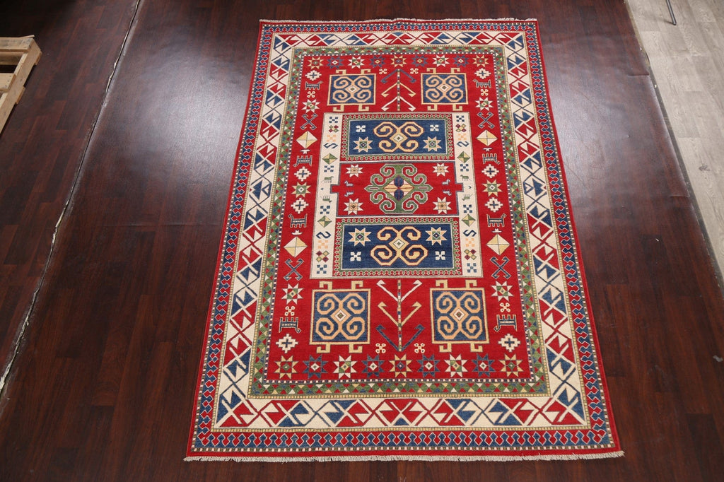 Vegetable Dye Geometric Kazak Oriental Area Rug 7x10