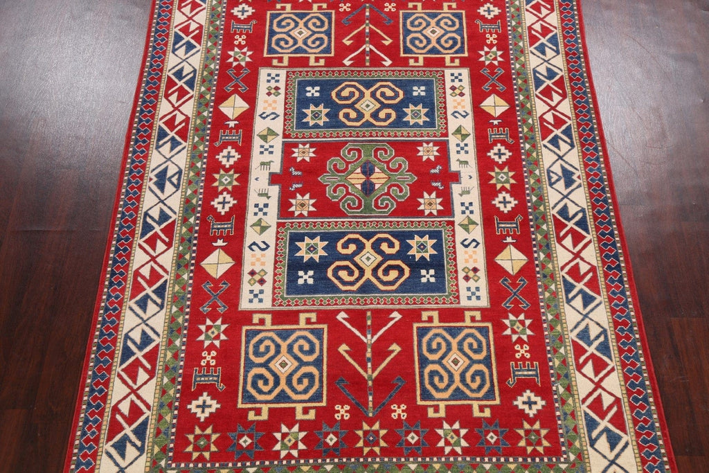 Vegetable Dye Geometric Kazak Oriental Area Rug 7x10