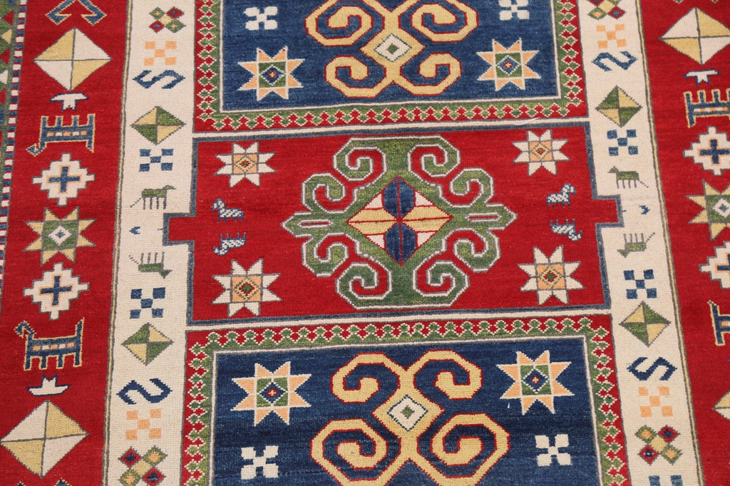 Vegetable Dye Geometric Kazak Oriental Area Rug 7x10