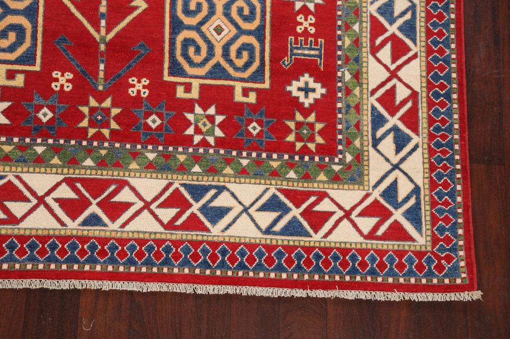 Vegetable Dye Geometric Kazak Oriental Area Rug 7x10