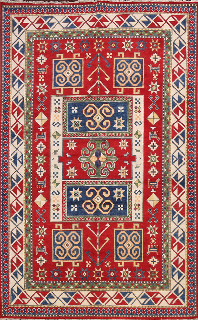 Vegetable Dye Geometric Kazak Oriental Area Rug 7x10