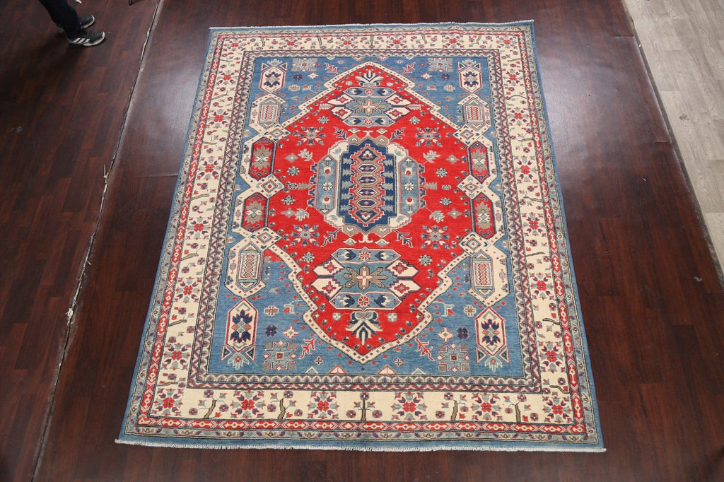 Vegetable Dye Geometric Kazak Oriental Area Rug 7x10