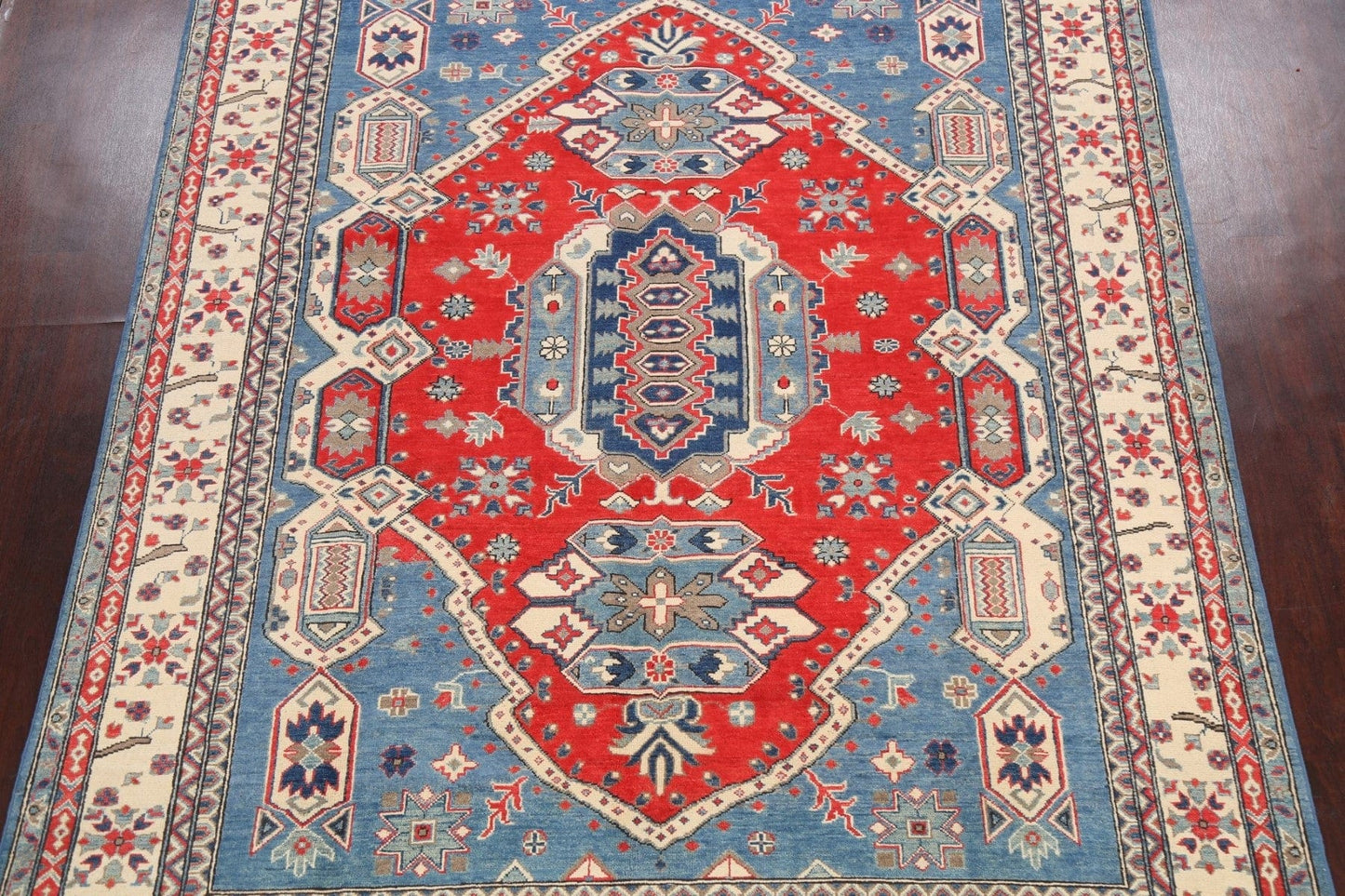 Vegetable Dye Geometric Kazak Oriental Area Rug 7x10