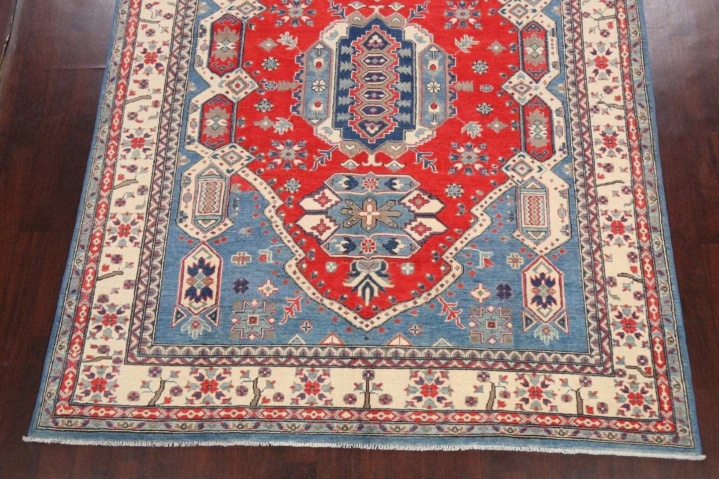 Vegetable Dye Geometric Kazak Oriental Area Rug 7x10