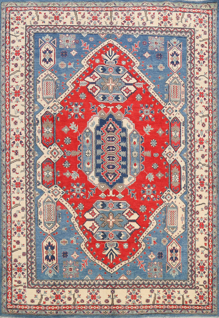 Vegetable Dye Geometric Kazak Oriental Area Rug 7x10